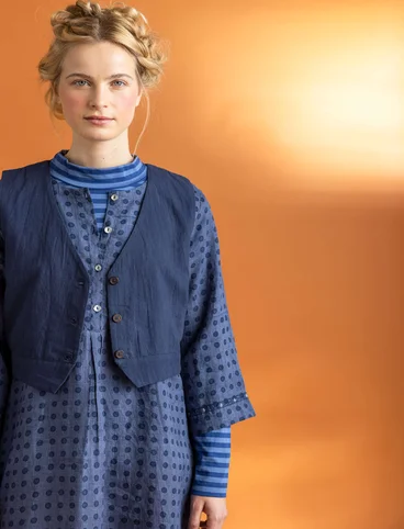 Woven “Asta” dress in linen - mist blue/patterned