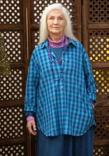 “Lovisa” patterned organic cotton/linen shirt - bright blue