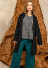 “Wilma” patterned and solid-colour long cardigan in lambswool - black