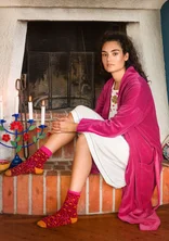 Bathrobe in organic cotton/recycled polyester - cochineal