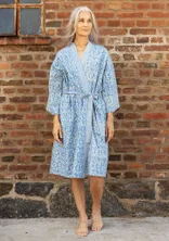 “Poppies” kimono in organic cotton - sea blue