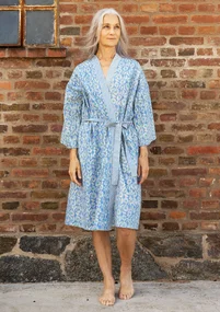 “Poppies” kimono in organic cotton - sea blue