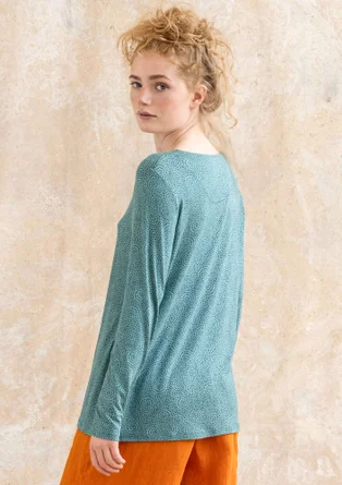 Jerseybluse "Ada" i lyocell/elastan - aquagrøn/mønstret