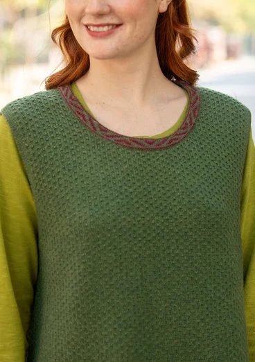“Helena” knit sweater vest in a lambswool blend - grass green/melange