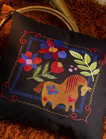 “Mongolia” cushion cover in organic cotton - black