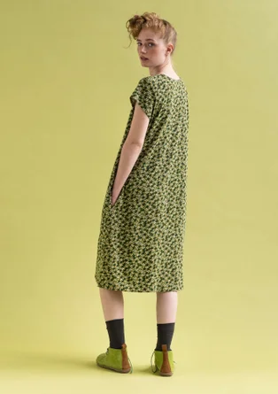 “Jane” organic cotton/elastane jersey dress - moss green/patterned