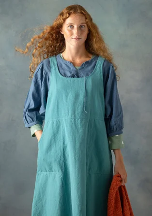 “Thessaloniki” woven overall-style dress in organic cotton/linen - teal