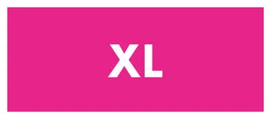 A pink card with “XL” written in white.