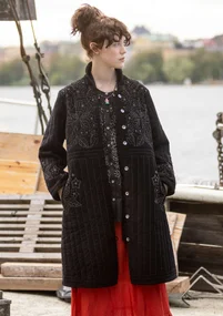 “Venezia” woven coat in organic cotton - black