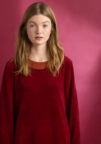 Velour tunic in organic cotton/recycled polyester - pomegranate