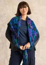 “Hillevi” viscose/wool, square, floral scarf - ink blue