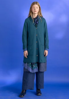 Knit blazer in felted organic wool - dark petrol blue