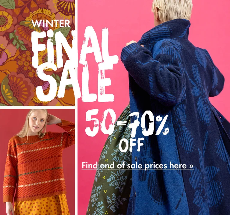 A collage with clothes and patterns from Gudrun Sjödén.