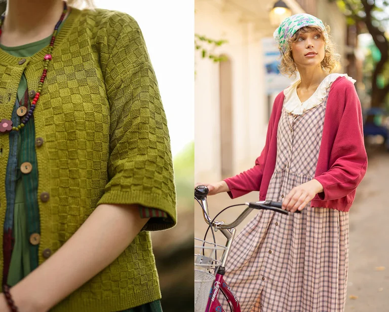 A woman wearing a cardigan from Gudrun Sjödén.