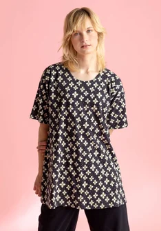 “June” jersey tunic in organic cotton - black/patterned