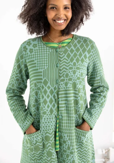 “Inez” long cardigan in recycled/organic cotton - elm green