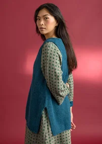 Knit vest in alpaca blend - dark petrol blue/melange