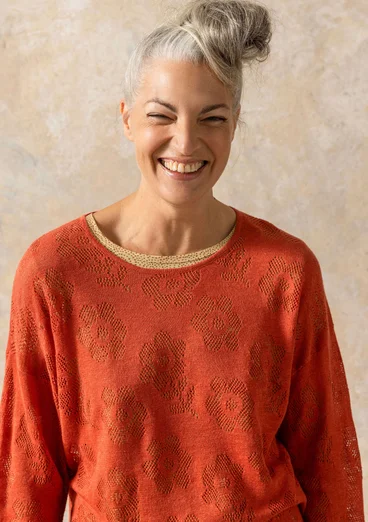 Pointelle sweater in linen/recycled linen - brick