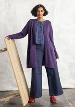 Long cardigan in lambswool blend - blackberry/melange