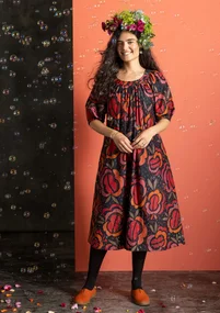 “Great Rose” woven dress in organic cotton/silk - black