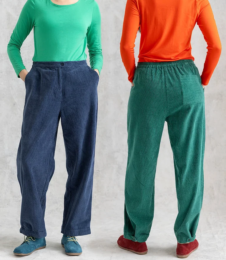 Two bodies each wearing a pair of trousers from Gudrun Sjödén.