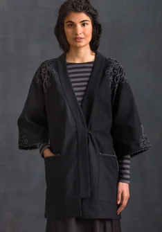 Kimonojacke „Anna“ aus Öko-Baumwolle/Leinen - schwarz