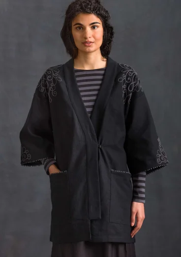 Veste kimono en coton biologique/lin - noir