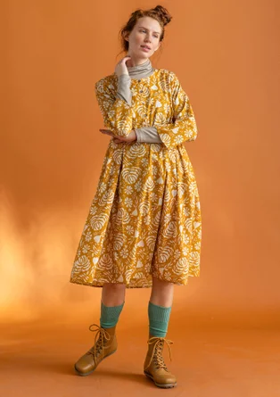 “Hedda” woven organic cotton dress - mustard/patterned