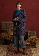 “Lusern” floral long cardigan in organic cotton with hand-embroidered detail - indigo