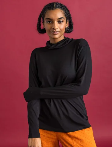 Lyocell/elastane jersey polo-neck top - black