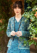 “Valentina” block-printed organic cotton cardigan - celadon