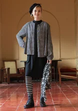 “Elin” dotted/solid-colour viscose/linen blouse - black/patterned
