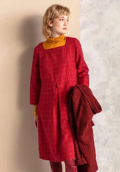 Robe à carreaux "Greta" en tissu de coton biologique/lin - coquelicot