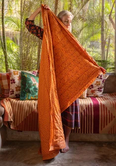Block-printed “Peru” throw in organic cotton - peach