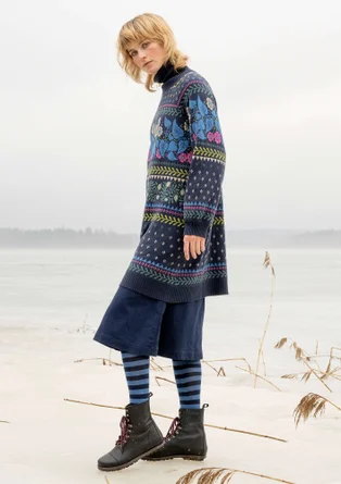 “Borealis” knit tunic in organic and recycled cotton/wool - ink blue