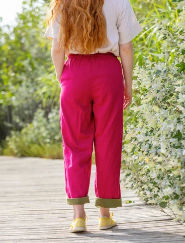 Pantalon tissé "Safari" en coton biologique/lin - cyclamen