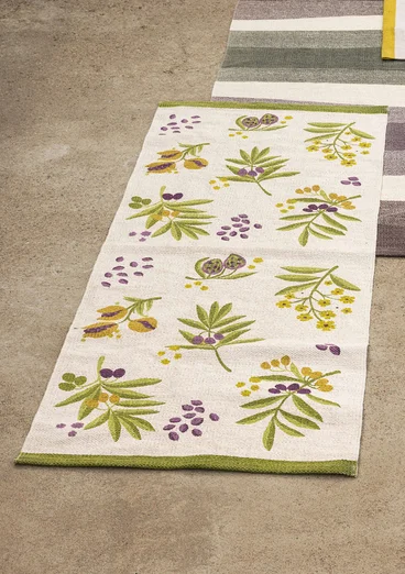 Tapis de couloir "Olives" imprimé en coton biologique - asperge