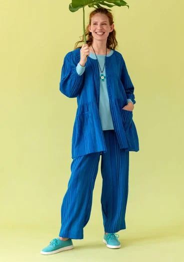 “Thea” woven organic cotton dobby trousers - porcelain blue