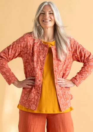 “Hazel” jersey cardigan in organic cotton/spandex - terracotta