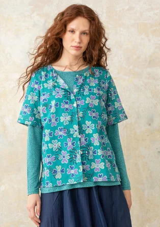 Blouse "Peggy" en coton biologique tissé - vert lagon/motif