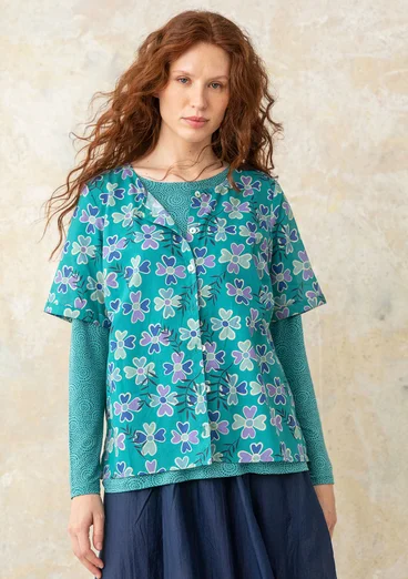 “Peggy” woven organic cotton blouse - aqua green/patterned