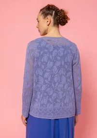 “Luisa” linen/recycled cotton pointelle cardigan - dark lavender