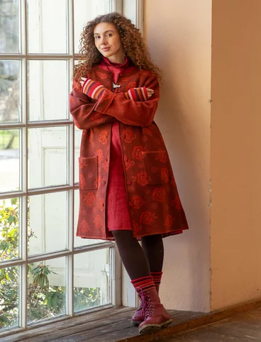 “Aria” reversible knit coat in felted wool. - red curry