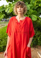 “Reflexions” woven dress in organic cotton - bright red