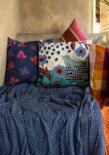 Block-printed “Peru” throw in organic cotton - indigo