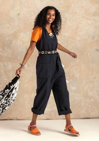 “Gardener” overalls in organic cotton/linen - dark ash grey