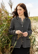 Striped and solid-colored knit blazer in a lambswool blend - black/dark ash grey melange