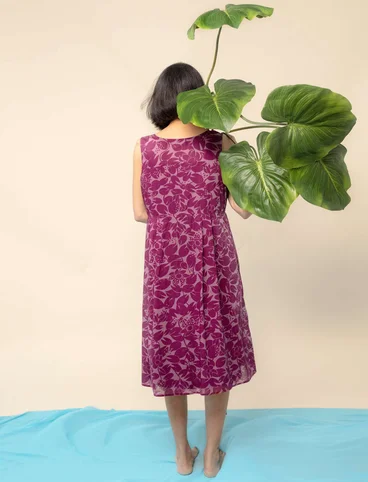 Geweven jurk "Lotus" van biologisch katoen - wijndruif/dessin