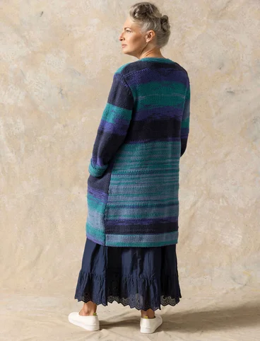 Long gilet "Ella" en laine/coton biologique - bleu ciel