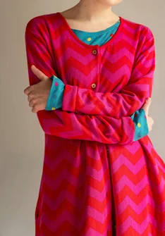 “Zigzag” knit patterned cardigan in organic cotton - hibiscus
